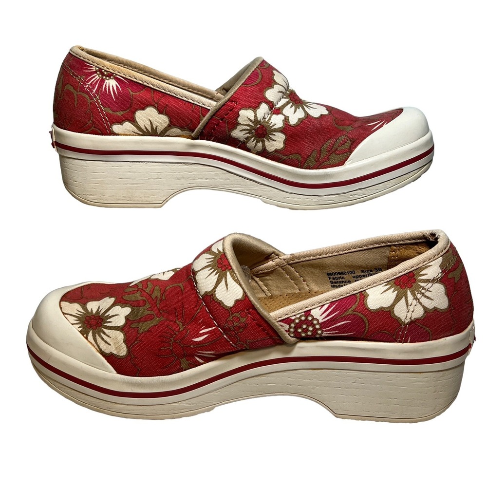 Dansko Vegan Volley Hawaiian Floral Canvas Clogs Sz 36 Faded Red White - Picture 4 of 11